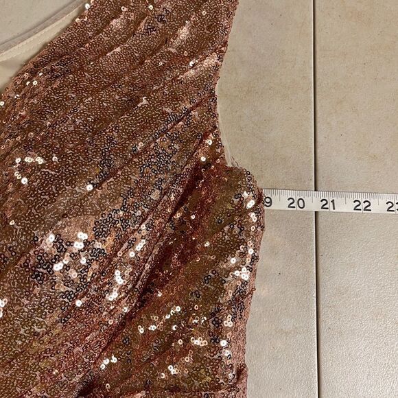 Rose Gold Sequin Formal Cocktail Wedding Dress Large/XL - Picture 7 of 16